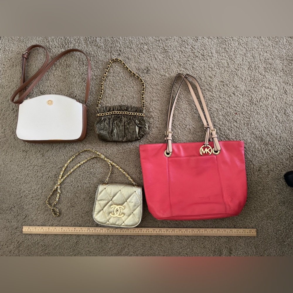 Michael Kors Bedford Coral Pebbled Leather Tote Handbag bundle of 4 purses